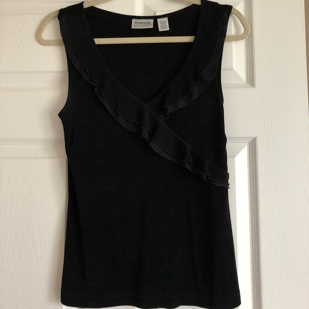 Chico’s Black Ruffle Tank- Size 0
